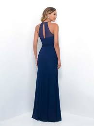 A halter top wedding dress features straps or fabric that turn inward, often tying, hooking or otherwise connecting behind the neck. Alexia Navy Halter Neck Gown Debs Dress Prom Dress Alila Ie