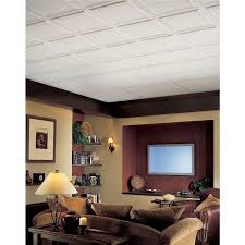 Ceiling tiles are a great option for updating the space above your head, and lowe's has a variety of styles and materials to choose from. Armstrong Ceilings 24 In X 24 In Single Raised 6 Pack White Patterned 15 16 In Drop Acoustic Panel Ceiling Tiles Lowes Com Dropped Ceiling Basement Ceiling Basement Ceiling Ideas Cheap