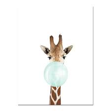 Blue Bubble Gum Canvas Poster Giraffe Trendy And Original These Canvas Prints Make Your Little One S R Tuval Resimleri Sevimli Hayvan Yavrulari Tuval Sanati