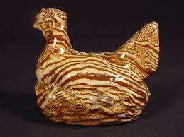 Rare 1800s Redware Chicken On Nest Bank Agateware Yellow Ware Rooster Collectibles Chicken Crafts Rooster Decor