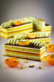 Apricot And Pistachio Opera Dhara Dhevi Cake Shop Chiang Mai Thailand Opera Cake Fancy Desserts Gourmet Desserts