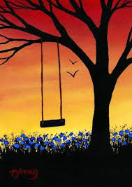 Tree Swing Modern Folk Art Print Of Todd Young Painting Last Days Of Summer Modern Folk Art Art Painting Painting Art Projects