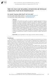 But you know if you miss them, that means you're lucky. Pdf The Nuance Of Meaning Synonyms Of Female Greeting Nouns In Indonesian
