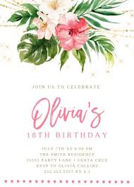 Printable 18th Birthday Card Template Tropical Birthday Invitation Instant Download Template Summer Invites Luau Party Women 30th 21st 40th 18th 50th Templett In 2020 Tropical Birthday Invitations Tropical Birthday 21st Birthday Invitations