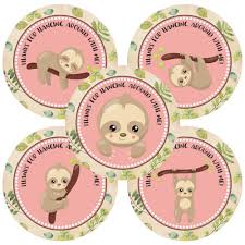 Amazon Com Sloth Animal Thank You Sticker Labels Birthday Baby Shower Party For Girl In Pink Set Of 30 Handmade Products