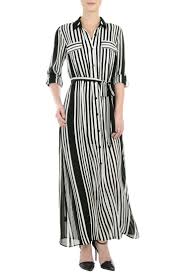Black And White Women S Clothing Store Eshakti Women S Stripe Georgette Maxi Shirtdress At Amazon Women S Clothing Store Shirt Dress Clothes Womens Stripes