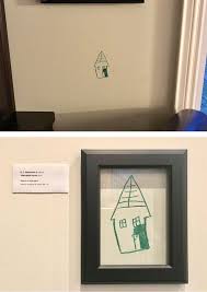 Funny Parents Turn Kid S Drawing On Wall Into Framed Work Of Art At Home Wall Drawing Frames On Wall Baby Drawing