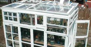 Une Serre Avec Des Fenetres De Recuperation Serre Arriere Cour Serre Bricolage Fenetre A Effet De Serre