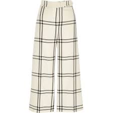 Black And White Pants Womens River Island White And Black Window Check Belted Culottes 470 Hrk Liked On Polyvore Fea White Crop Pants White Wide Leg Trousers High Waisted Cropped Pants