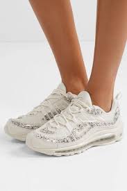 Off White Air Max 98 Lx Faux Leather Trimmed Embellished Pvc And Mesh Sneakers Nike Sneakers Fashion Sneakers Faux Leather