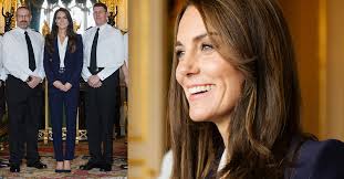 Kate Middleton meets Naval officers in navy blue suit