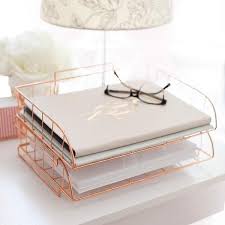 Stack these two metal gold paper tray or gold file organizer together for a way to easily store all your important files in an inbox on your desk Blu Monaco Rose Gold Desk Organizer Stackable Paper Tray Set Of 2 Metal Wire Two Tier Tray Stackable Letter Tray Inbox Tray For Desk Rose Gold Room Decor