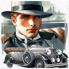 Art Deco Wall Art "swell and His Automobile" Printed