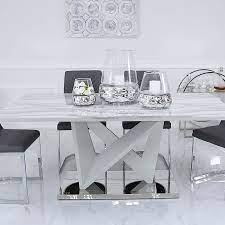 Next day delivery & free returns available. Blanche Marble Effect Dining Table With A Chrome Foundation Picture Perfect Home