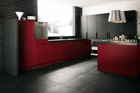 Large Open Floor Kitchen With Matte Black And Red Maroon Color Schemes Kitchen Accessories Design Modern Kitchen Apartment Kitchen Decor Modern