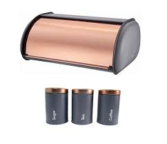 Looking for a good deal on ceramic canister set? Bread Bin Canister Set 4pc Grey Rose Gold Ahmeds Textiles