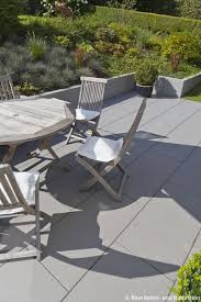 Die Terrasse Im Grunen Das Angelegte Beet Fangt Die Hohe Zur Hoher Gelegenen Gartenebene Ab Dahinter Folgt Rasenflache Gartenebenen Terrasse Hinterhof Garten