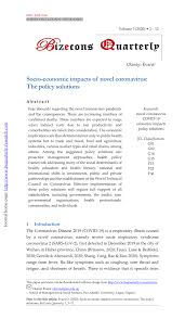 Pdf Socio Economic Impacts Of Novel Coronavirus The Policy Solutions
