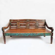 Hand Carved Teak Daybed With Beautiful Details Turquoise Patina Across The Front With Red And Green Details On B Wooden Daybed Hand Carved Teak Daybed Design