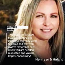 Happy 15th Anniversary to our wonderful paralegal, Kelley Huff!  #hennessandhaightinjurylaw #paralegal #happyworkiversary