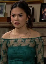 WornOnTV: Luna's green lace off-shoulder top