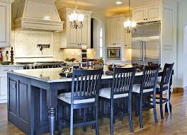 Beautiful Kitchen With Blue Island And Chairs Antique White Kitchen Cabinets Antique White Kitchen Luxury Kitchen Island
