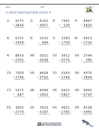 Each worksheet is a mixture of problems with regrouping and without regrouping. 4 Digit Subtraction Worksheets