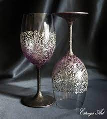 Wedding Hand Painted Glasses Lace Glasees Wedding In Silver Etsy Wine Wall Art Decorated Wine Glasses Wedding Wine Glasses