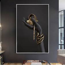 The wall decor features gold or silver metal with acrylic beads at the end. Black Woman S Hand With Gold Jewelry Wall Art Canvas Paintings On The Wall Posters And Prints Pop Art Prints Wall Decoration Wish