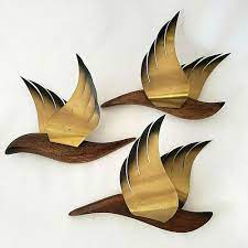 Vintage Mcm Wood Metal Flying Birds Wall Art Set Of 3 Metal Bird Wall Art Bird Wall Art Carved Wood Wall Art