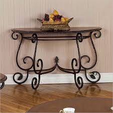 Steve Silver Company Crowley Cherry Sofa Table With Metal Scroll Legs Half Moon Console Table Sofa Table Iron Table