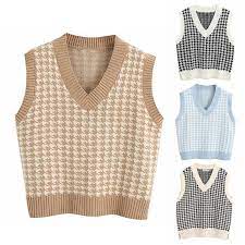 Stylight.com has been visited by 100k+ users in the past month Women Houndstooth Plaid Knitted Vest Sleeveless V Neck Loose Sweater Tank Top Buy At A Low Prices On Joom E Commerce Platform
