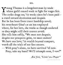 Tommy's got his six string in hock now he's holding in what he used to make it talk it's tough, so tough gina dreams of running away she cries in the night tommy whispers: Pop Sonnets