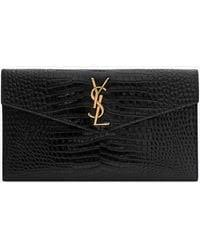 Get sale alerts · over 12,000 designers · 5million fashion products Saint Laurent Uptown Croc Embossed Leather Wallet On Chain In Black Save 76 Lyst