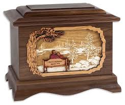 Wood Cremation Urn With Great Lakes Art Inlay Urns Wood Urn Cremation Urns Wooden Urn