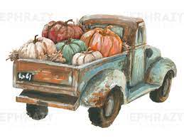 Fall Truck Turquoise Pumpkin Digital Png Fall Watercolor Cute Fall Wallpaper Autumn Painting
