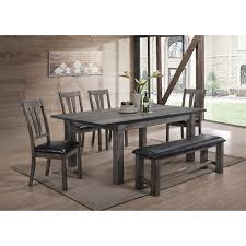 Whether you prefer something traditional or transitional, the dining table set of your dreams is within your grasp. Elements International Nathan Dining Table And Chair Set With Bench Lindy S Furniture Company Table Chair Set With Bench