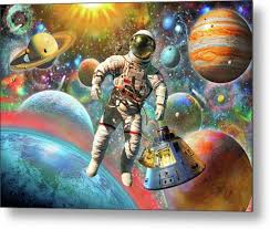 Astronaut Floating In Space Metal Print By Mgl Meiklejohn Graphics Licensing Space Painting Exploration Art Space Illustration