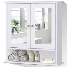 Bathroom vanity mirror cabinet stainless steel wall mounted smart led medicine cabinet. White Bathroom Wall Medicine Cabinet With Mirror And Open Shelf Furnishingstore Us