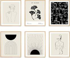 Amazon.com: XBYGIMI Boho Wall Art Prints Set of 6, Minimalist Gallery Wall  Set, Bohemian Decor Wall Art Prints,Abstract Wall Art Black Beige Sunrise  Women Line Wall Decor,Neutral Geometric Artwork Posters for: Posters