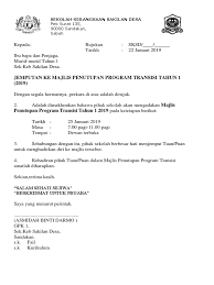 Terbaik penyelaras tahun 1, ustazah rohati. Surat Panggilan Penutupan Transisi