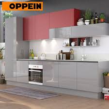 Hot Item 360cm Width Standard Red And Grey High Gloss Kitchen Cabinet Op17 A01 In 2020 Glossy Kitchen High Gloss Kitchen Cabinets High Gloss Kitchen