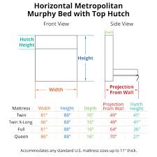 The horizontal bed folds down so that one side of the bed is nearest the wall of the room when the bed is open. Horizontal Metropolitan Murphy Bed With Top Hutch Horizontal Bed