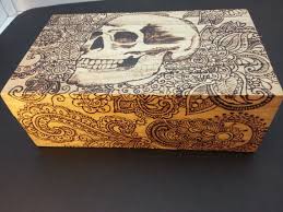 Check spelling or type a new query. Wooden Box Wood Burned Skull And Paisley Design Etsy Wooden Boxes Skull Wood