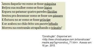 The lyrics are in brazilian portuguese (with a spanish version being released later). O Poema Construcao De Chico Buarque Possui Todas As Ultimas Palavras De Seus Versos Acentuadas Brainly Com Br