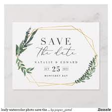 Leafy Watercolor Photo Save The Date Postcard Zazzle Com Floral Save The Dates Save The Date Postcards Save The Date Designs