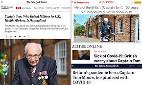 International Press React As Captain Sir Tom Moore Battles Coronavirus In Hospital Daily Mail Online