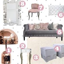 Silver pink grey home decor. Finn Avenue Luxury Collection Rose Gold Bedroom Gold Sofa Girl Bedroom Decor