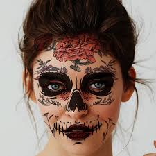 Supperb Halloween Face Tattoo Day of the Dead Sugar Skull Pink Peony  Temporary Face Tattoo Kit