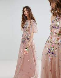 Design Bridesmaid Floral Embroidered Dobby Mesh Flutter Sleeve Maxi Dress Asos Prom Dresses Floral Bridesmaid Dresses Floral Maxi Dress